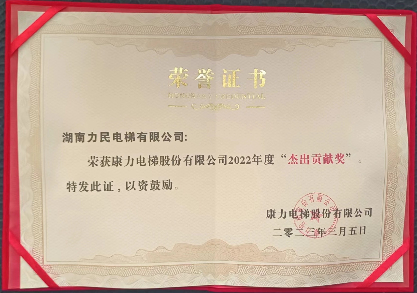 2022年度荣获康力电梯“杰出贡献奖”